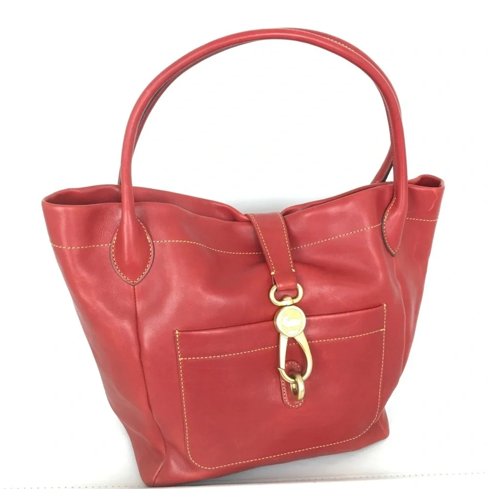 100% Auth Dooney & Bourke Tote Bag Red Leather Locket Clasp